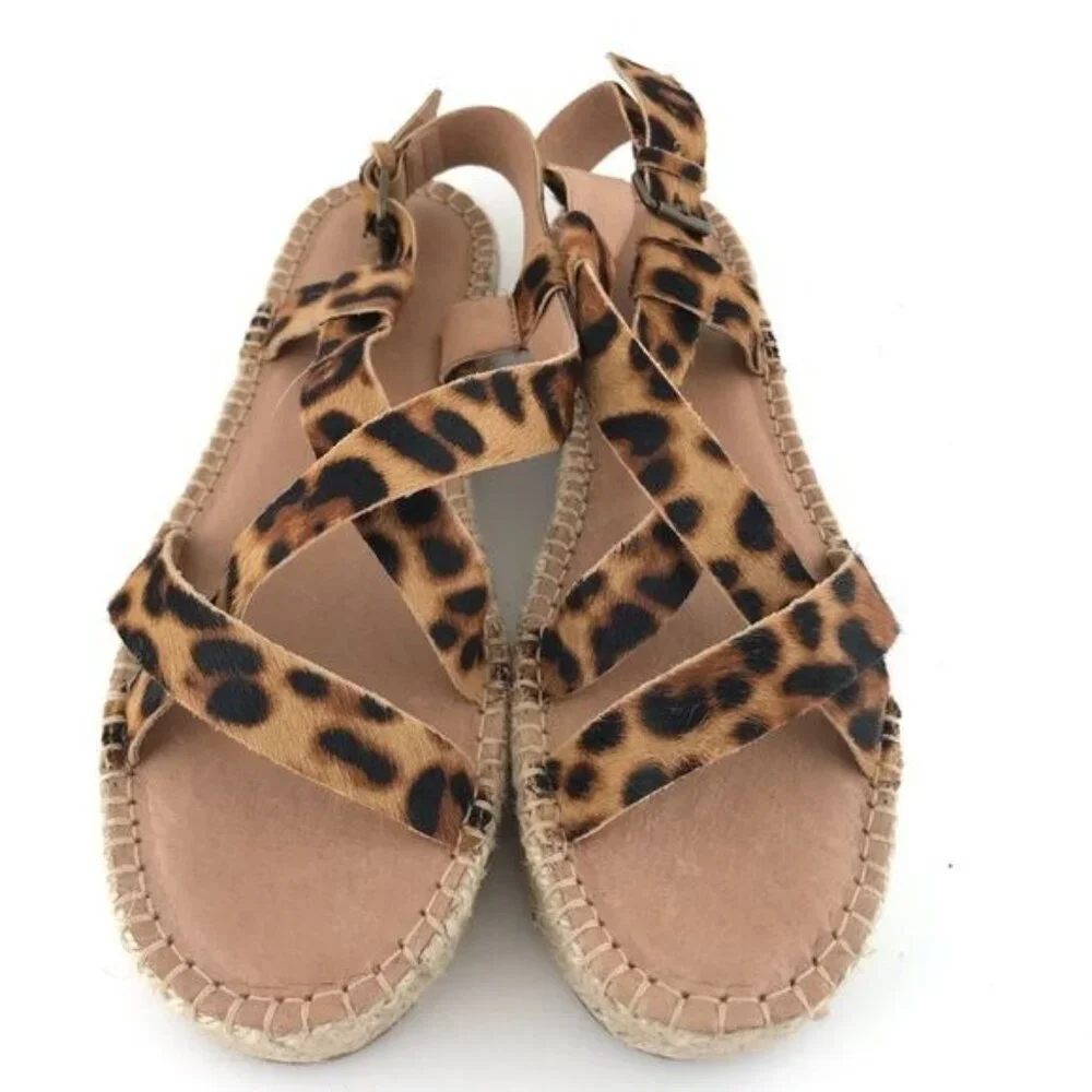Madewell The Malia Espadrille Sandal in Leopard Calf Hair Size 9 NWOT